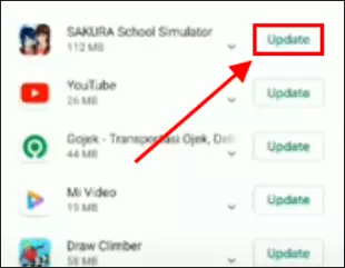 Klik tombol ‘Update’ pada kolom aplikasi Sakura School Simulator